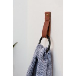 medium Round End - leather wall hanging strap towel hook for wall leather loop strap for boat paddle holder minimal towel bar rack storage