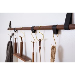 Leather S hooks [SET of 3] Black Metal utensil hangers loop hanger coat hook towel holder hanging pot & pan storage decorative loop over