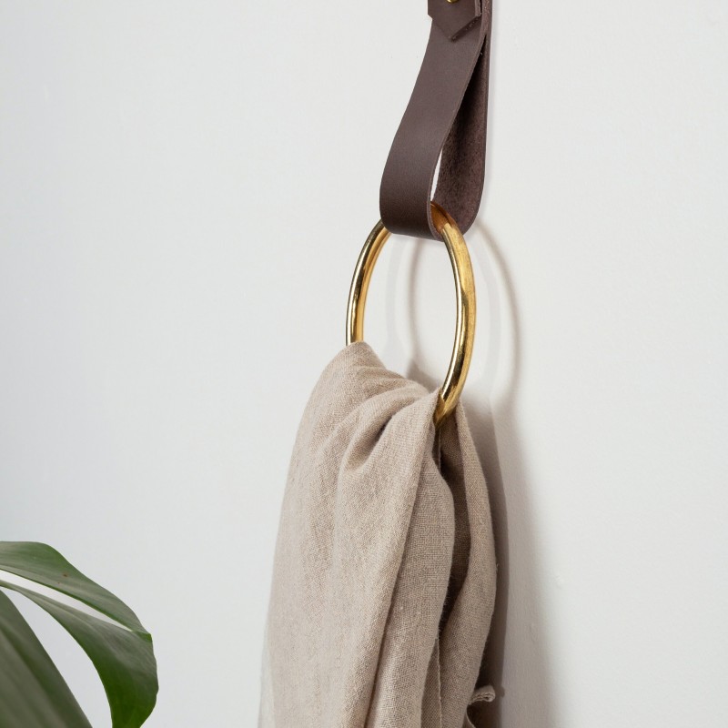 Medium V'ed End - leather strap hanger for bath towel holder leather wall hook strap towel hook bathroom decor brass towel ring nordic home